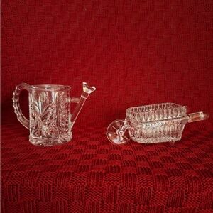 Vintage Set of 2 Princess House lead crystal wheel barrow and watering can